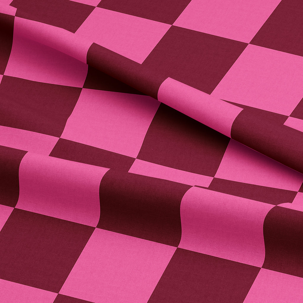 Love Frankie Fabric - Checkmate Checkerboard Fabric in Peach Fuzz - Raspberry & Jam