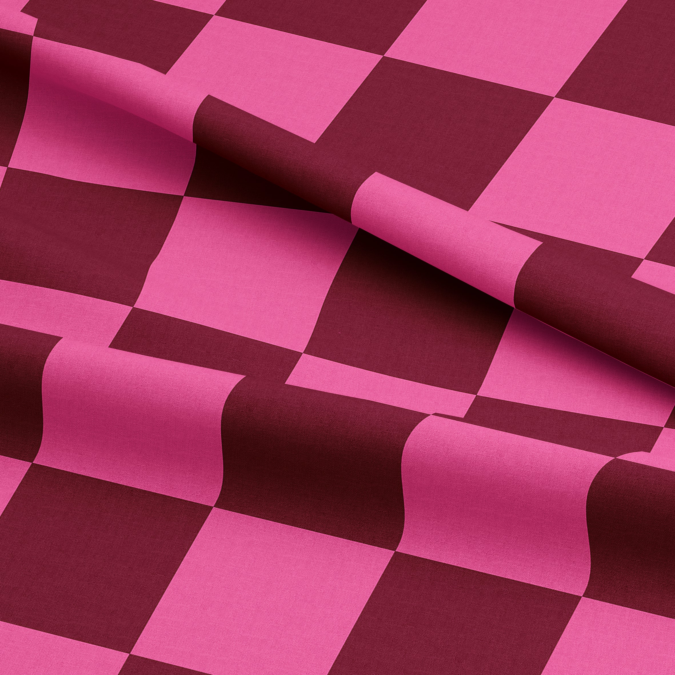 Love Frankie Fabric - Checkmate Checkerboard Fabric in Peach Fuzz - Raspberry & Jam
