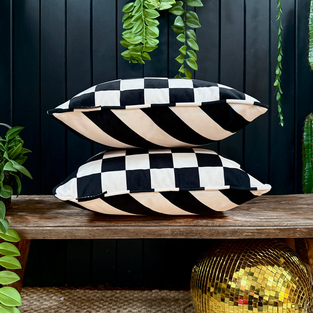 Liquorice Reversible Checkmate & Helter Skelter Cushion