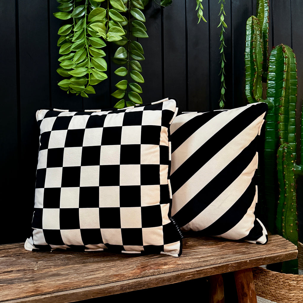 Liquorice Reversible Checkmate & Helter Skelter Cushion