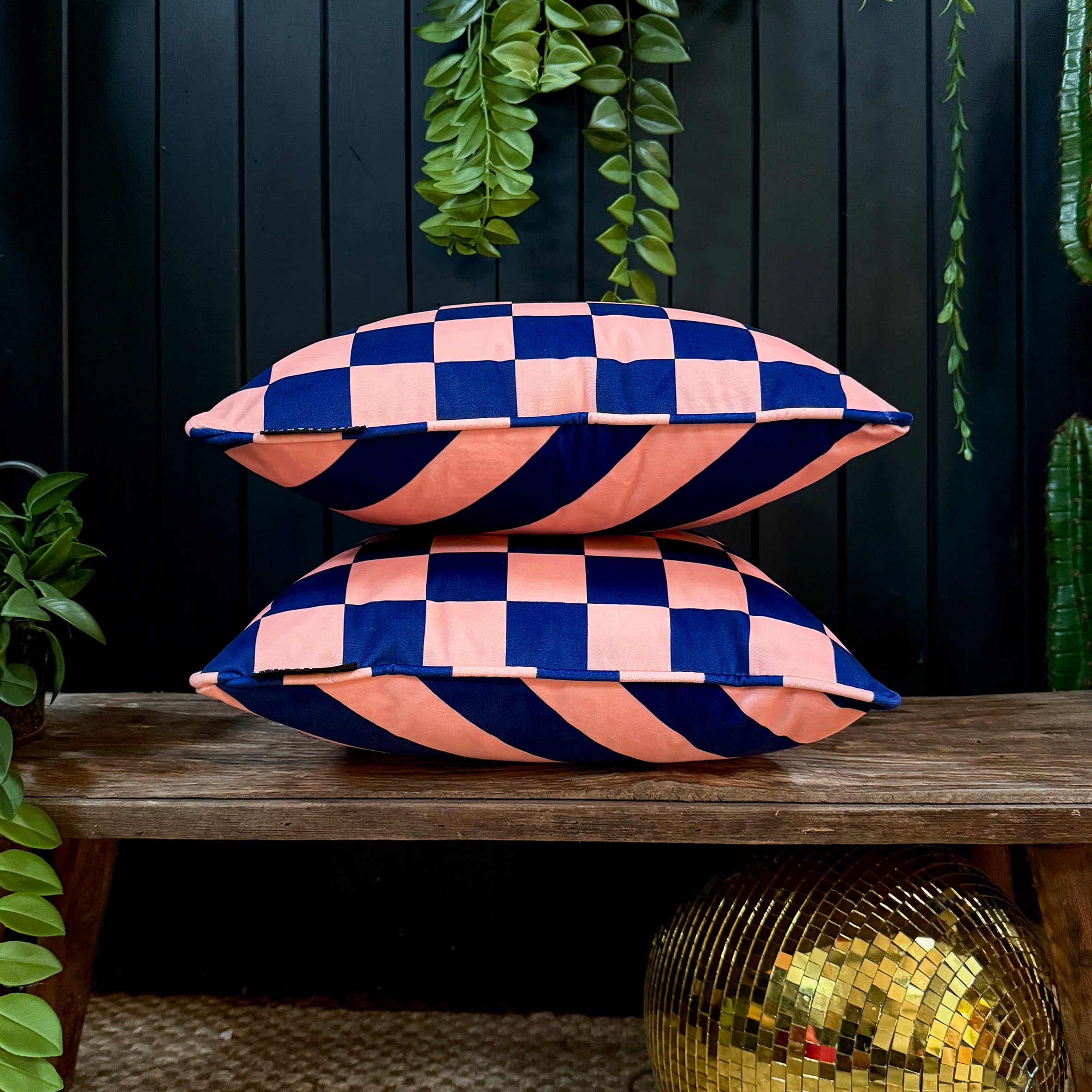 Peach Fuzz Reversible Checkmate & Helter Skelter Cushion
