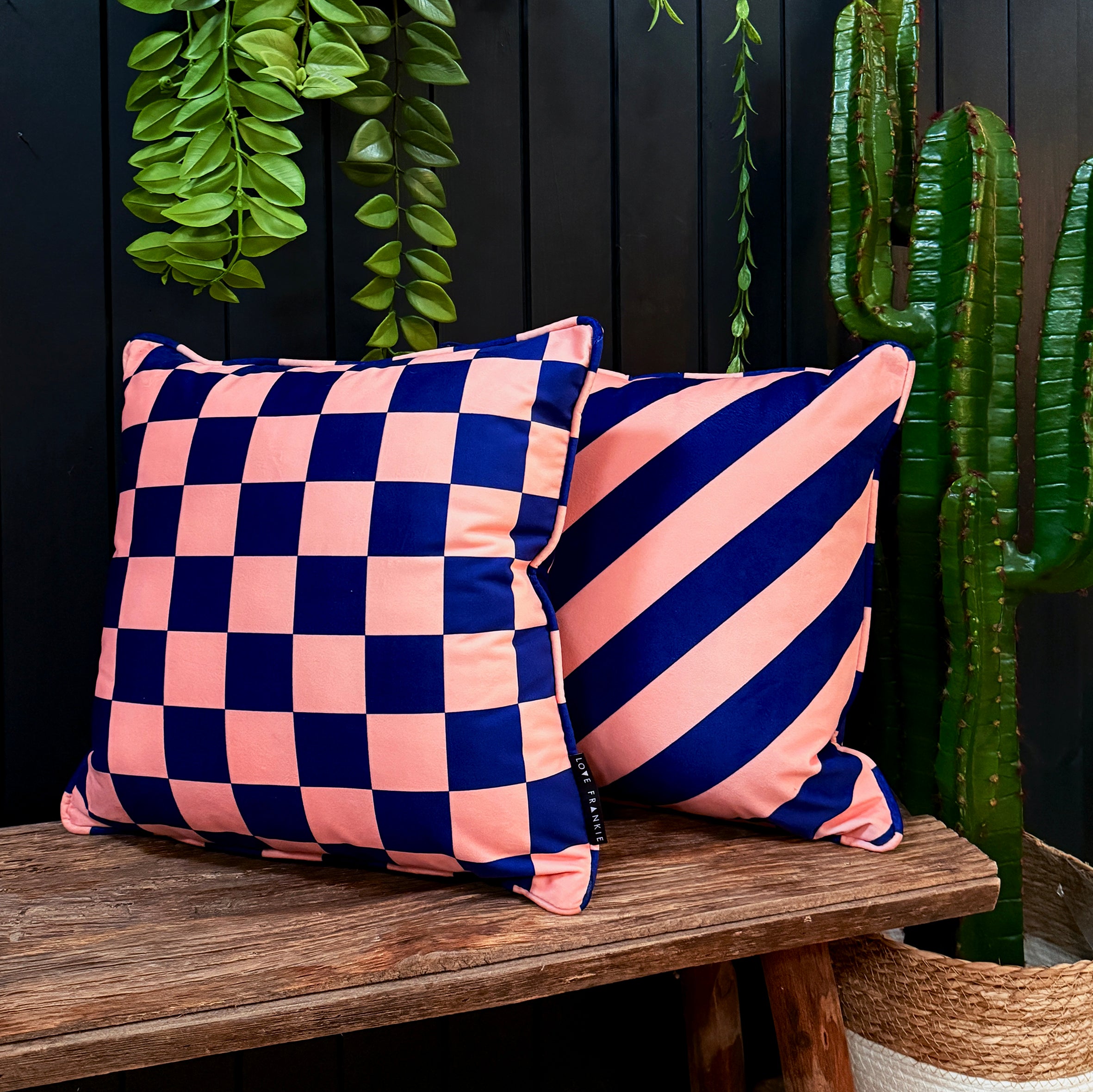 Peach Fuzz Reversible Checkmate & Helter Skelter Cushion