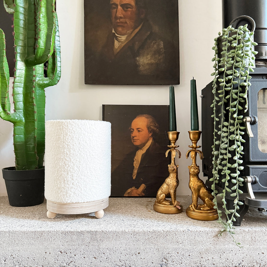 Buttermilk Boucle Cordless Lamp - 2 Sizes available. Light off