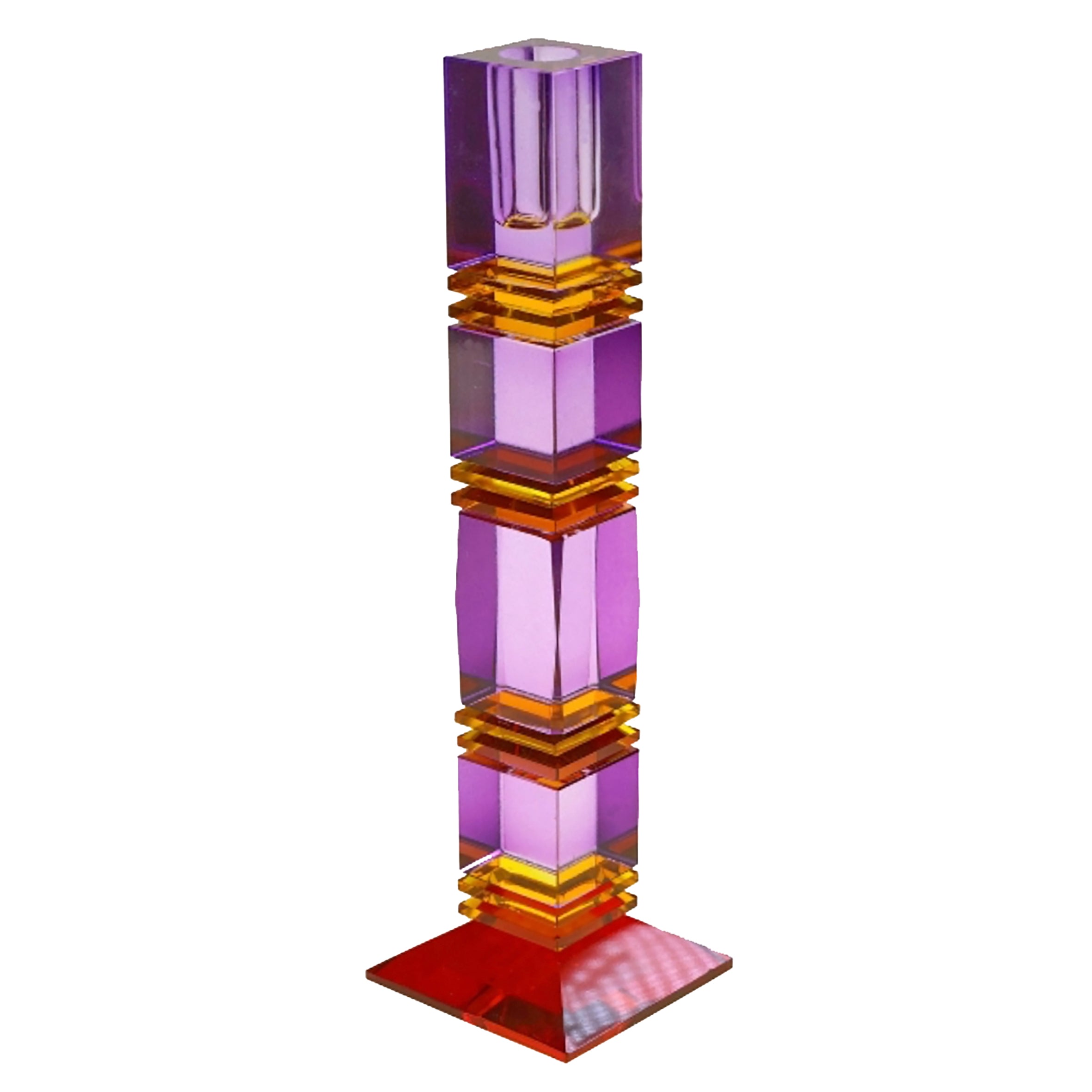 Crystal Pillar candle holder in Violet, Gold and Ruby