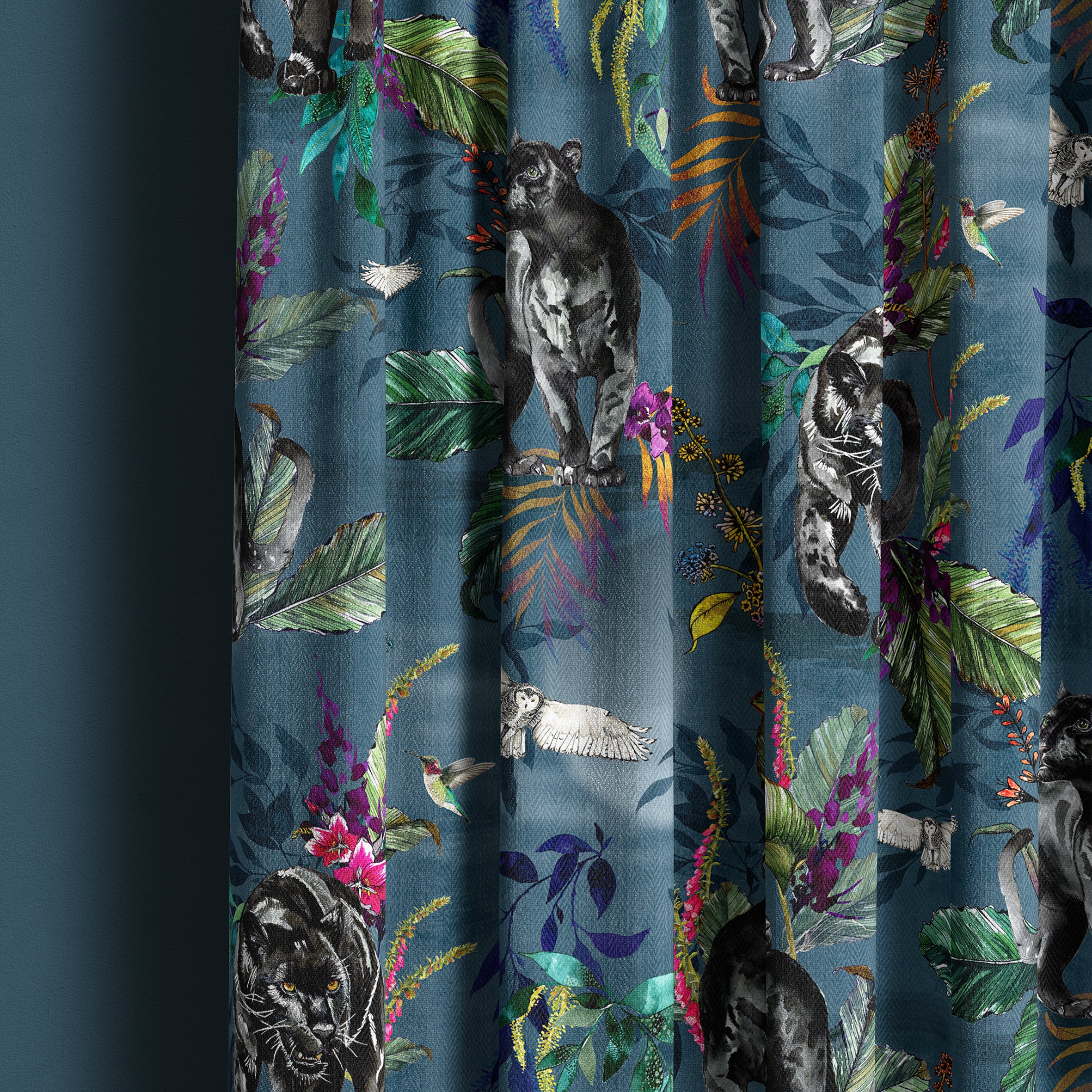 Love Frankie Fabric - Smoke Deadly Night Shade. Mid Blue