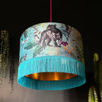 Handmade Fringed Velvet Lampshade with Gold Lining in Lithium
