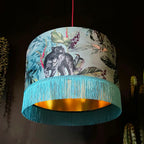 Handmade Fringed Velvet Lampshade with Gold Lining in Lithium
