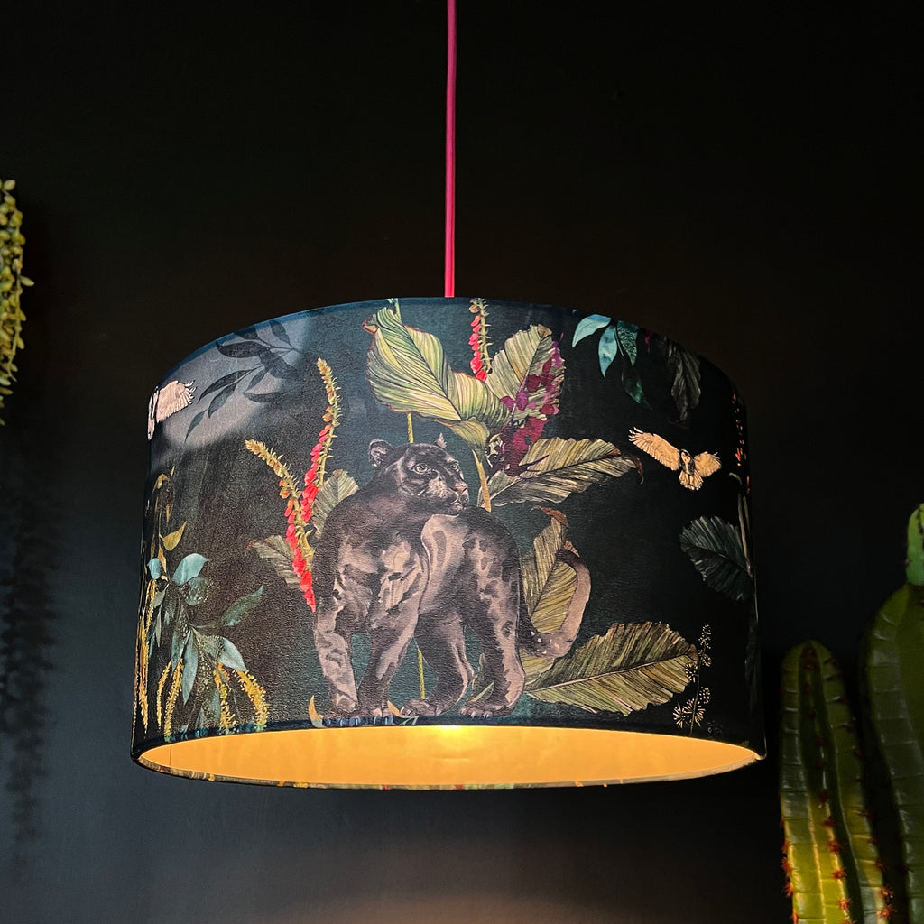 Handmade Velvet Lampshade in Twilight Blue Light on