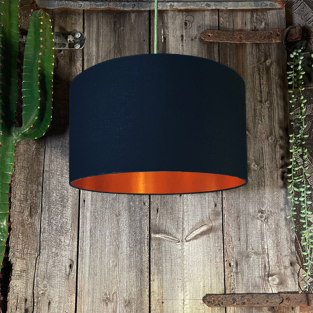 Love Frankie deep space navy cotton lampshade copper lining