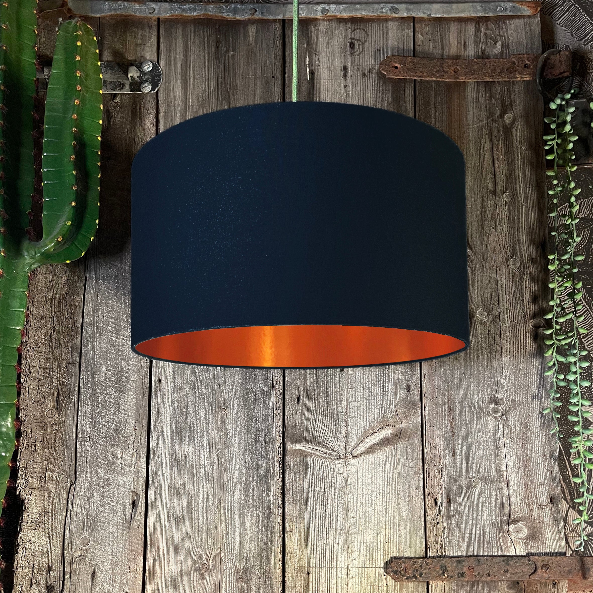 Love Frankie deep space navy cotton lampshade copper lining