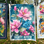 Love Frankie Cheeky Floral Tea Towels - "Dirty Bitch" Designed by Love Frankie and Printed in the UK