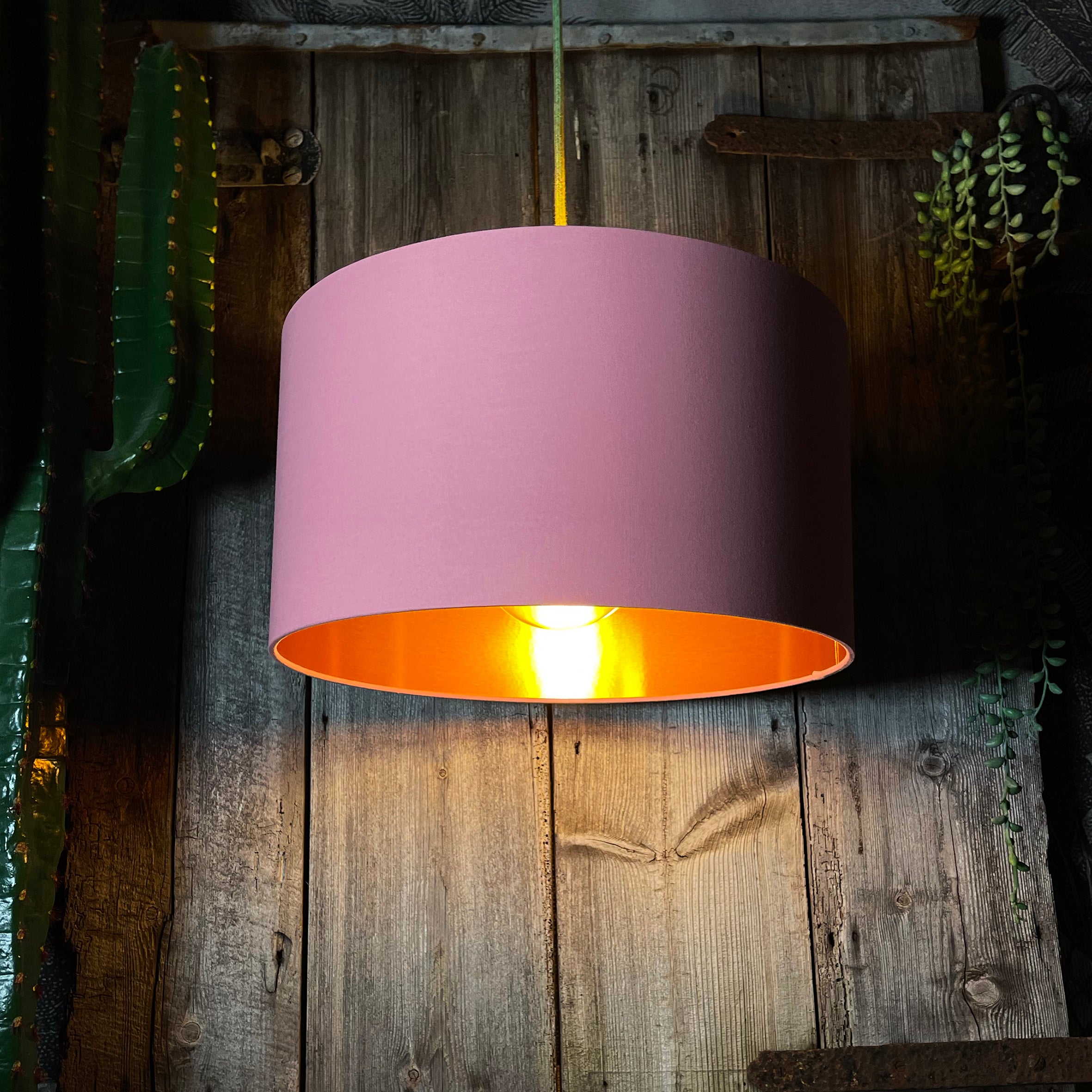 Love Frankie dirty pink cotton lampshade copper lining
