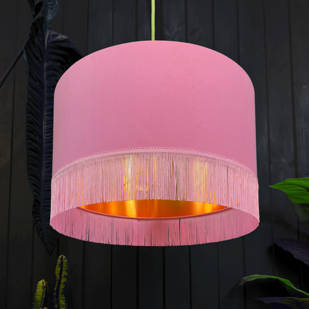 Dirty Pink Lampshade with Copper Foil Lining & Pink Fringing