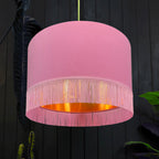 Dirty Pink Lampshade with Copper Foil Lining & Pink Fringing