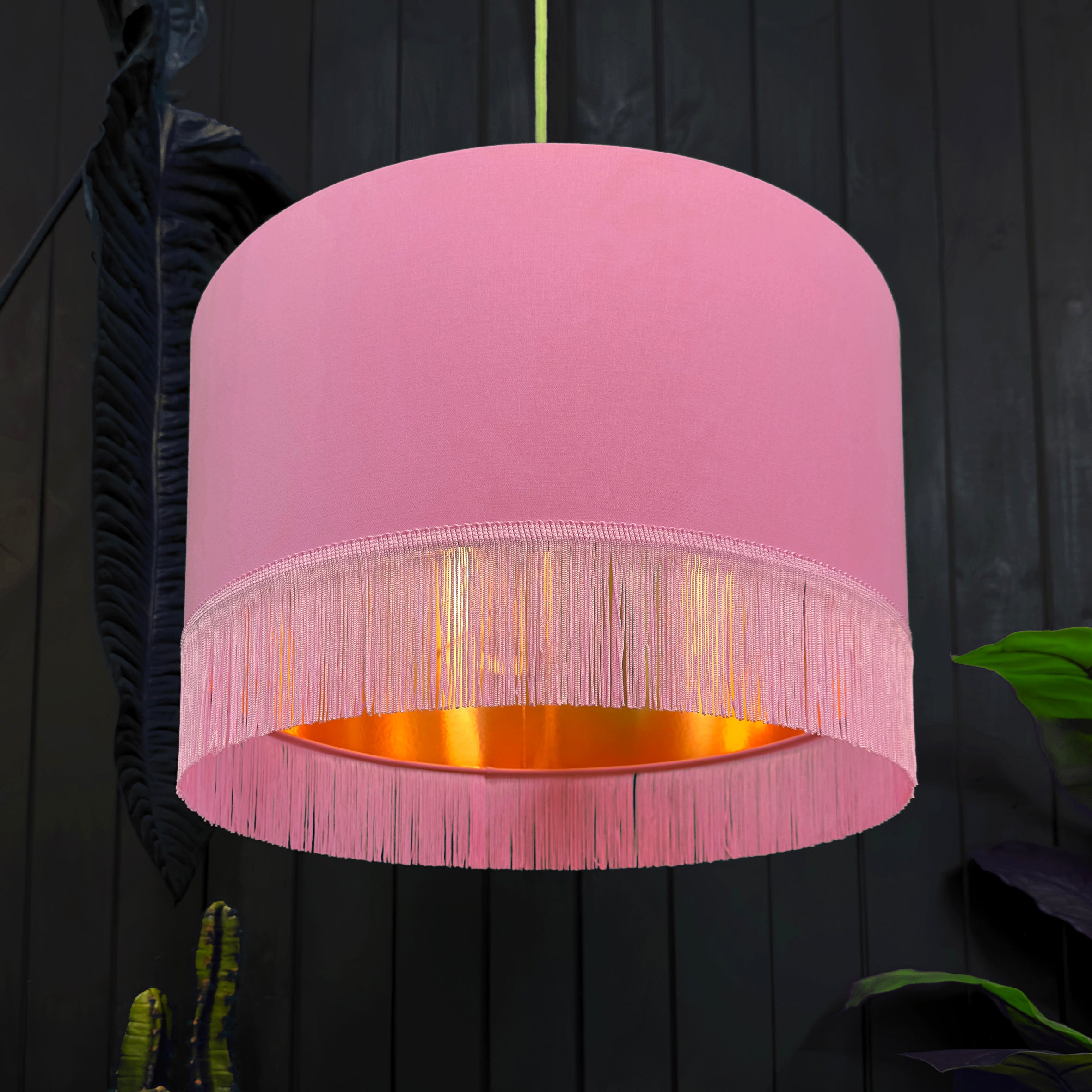 Dirty Pink Lampshade with Copper Foil Lining & Pink Fringing