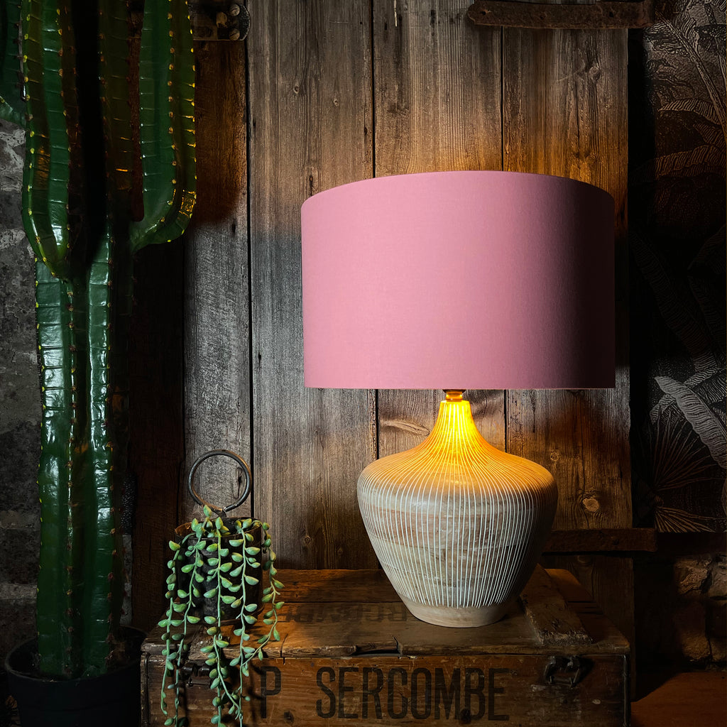 Love Frankie dirty pink cotton lampshade copper lining lamp