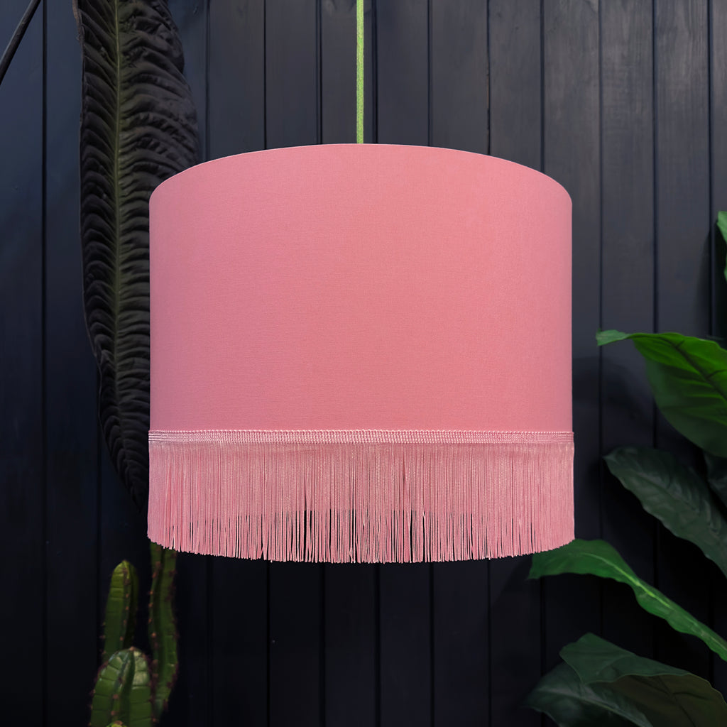 Dirty Pink Lampshade with Metallic Foil Lining & Pink Fringing