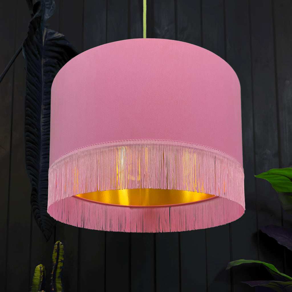 Dirty Pink Lampshade with Gold Lining & Pink Fringing