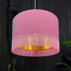 Dirty Pink Lampshade with Gold Lining & Pink Fringing