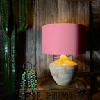Love Frankie dirty pink cotton lampshade gold lining lamp