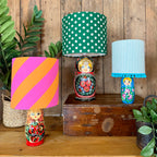 Medium Handmade Dinky Doll Cordless Lamp with Black and White Stripe Shade