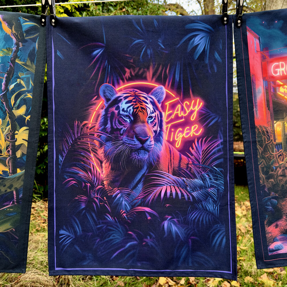Love Frankie Jungle Big Cat Tea Towels - "Easy Tiger" Designed by Love Frankie and Printed in the UK