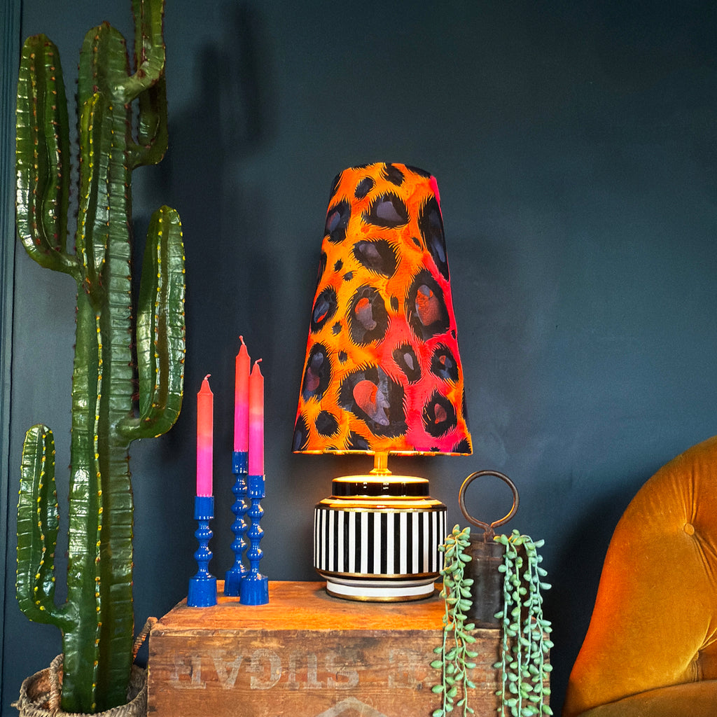 Electric leopard Oversized Cone Shades - Queen from Love Frankie. Handmade Leopard Print lampshades available in 2 sizes. - Light on