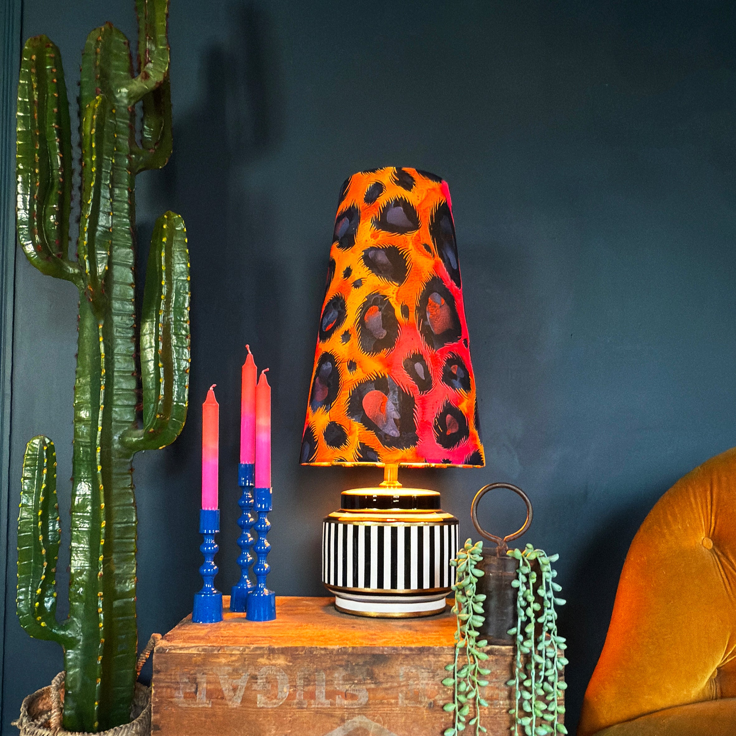 Electric leopard Oversized Cone Shades - Queen from Love Frankie. Handmade Leopard Print lampshades available in 2 sizes. - Light on
