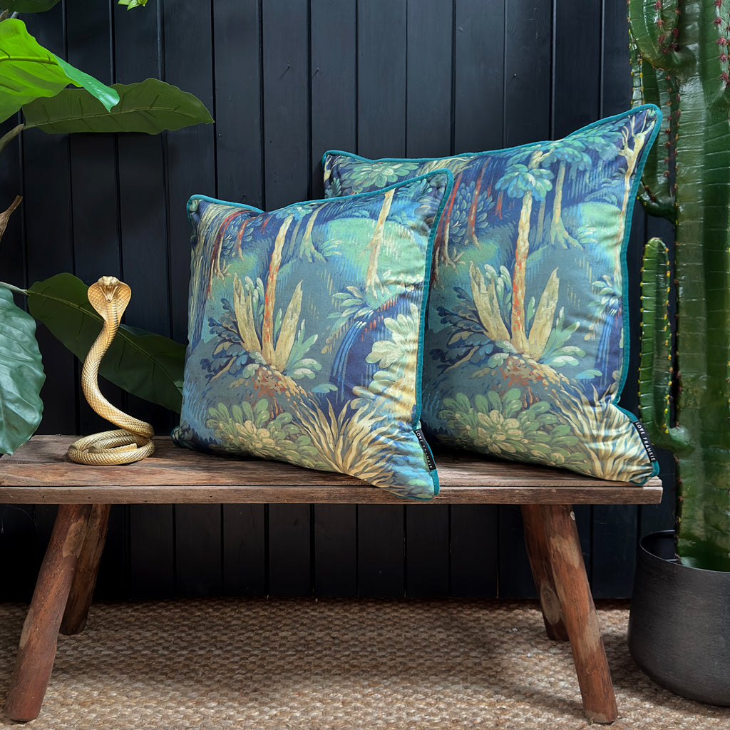 love frankie enchanted wood velvet cushion with piped