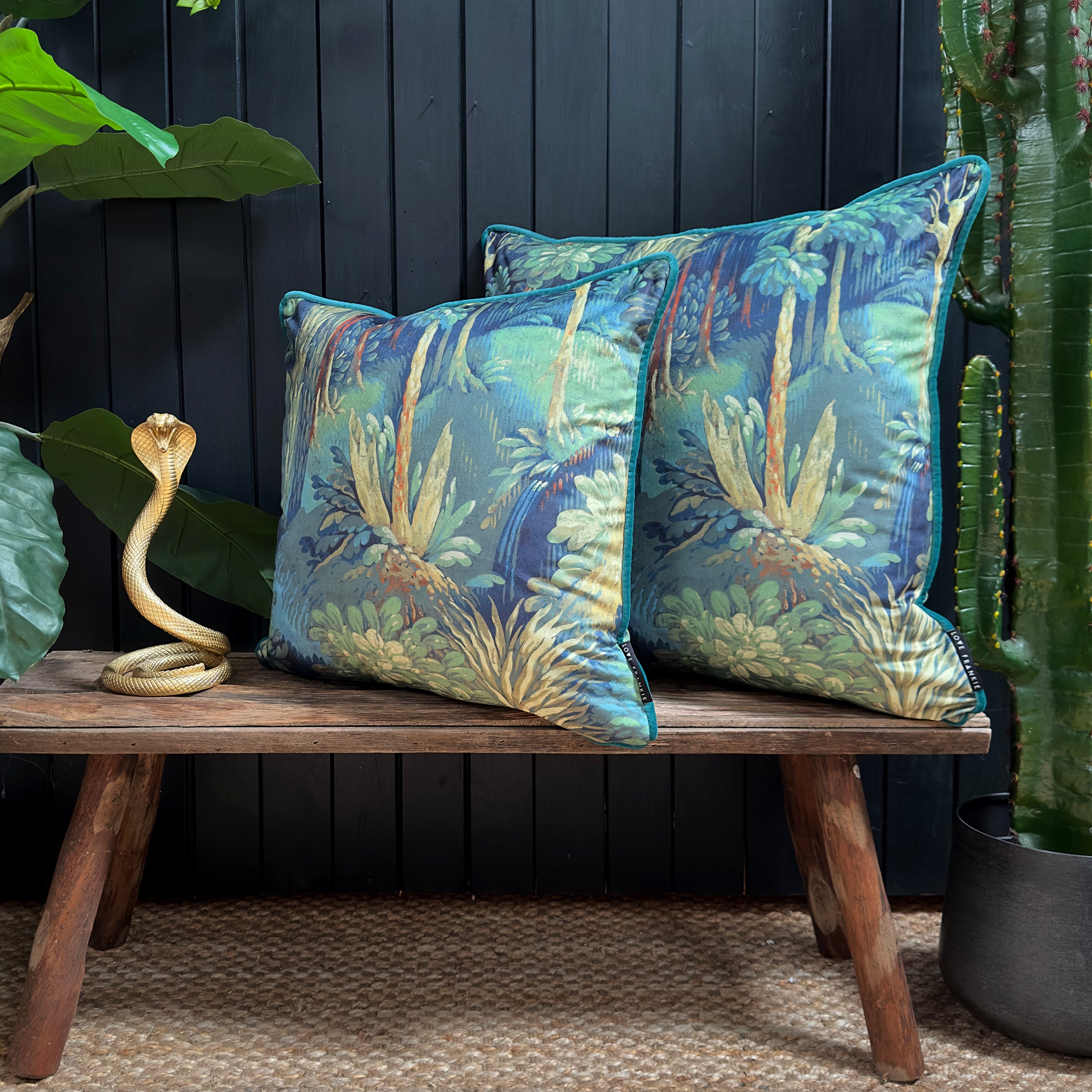 love frankie enchanted wood velvet cushion with piped