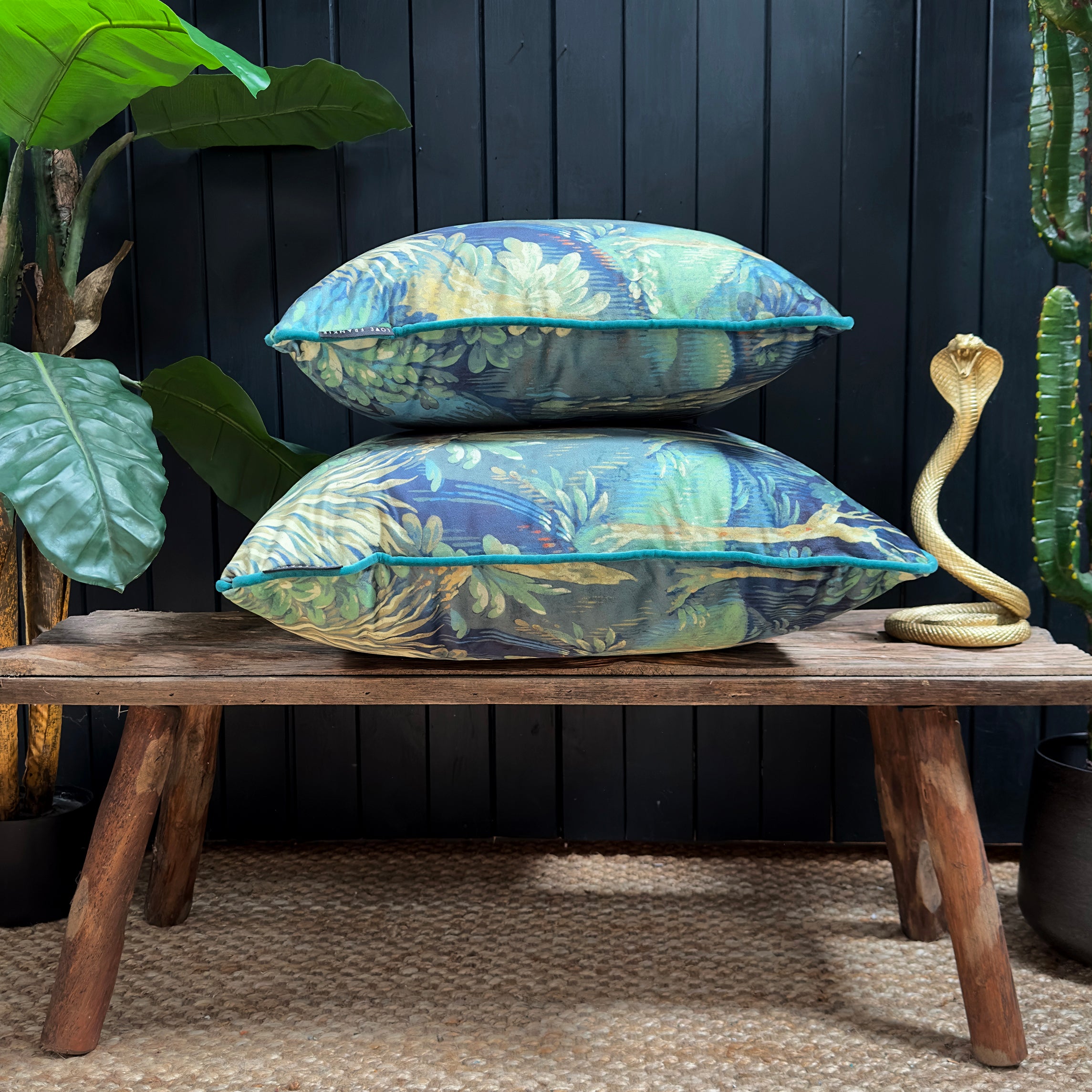 love frankie enchanted wood velvet cushion with piped