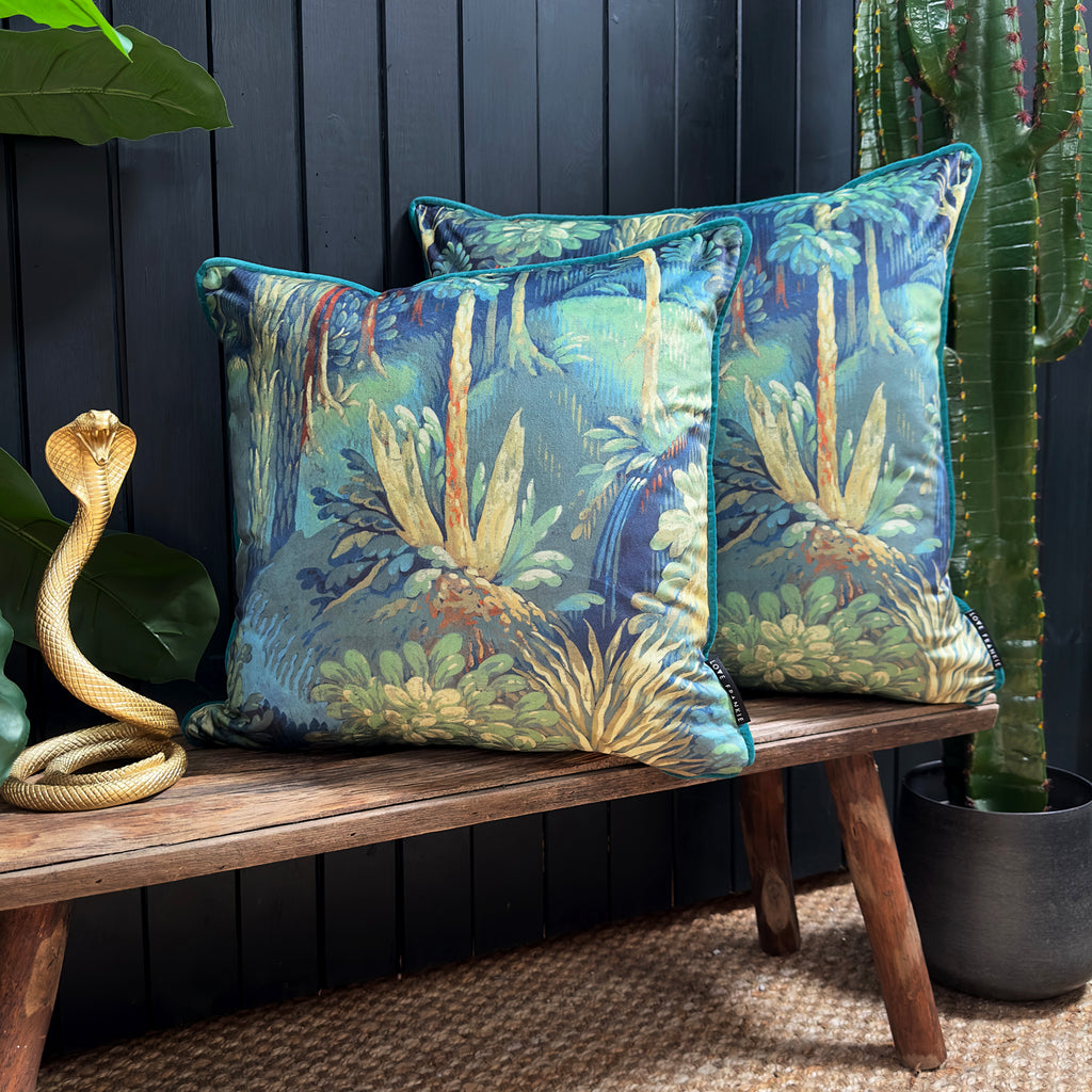 love frankie enchanted wood velvet cushion with piped