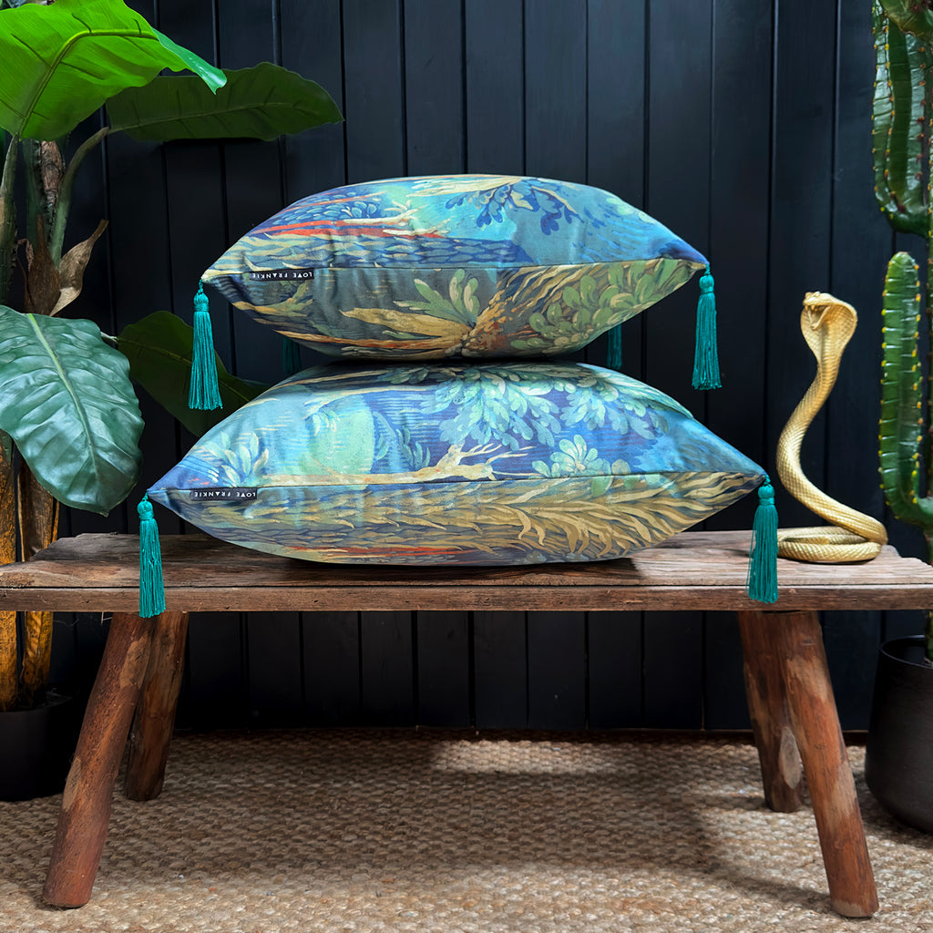 love frankie enchanted wood velvet cushion with tassels