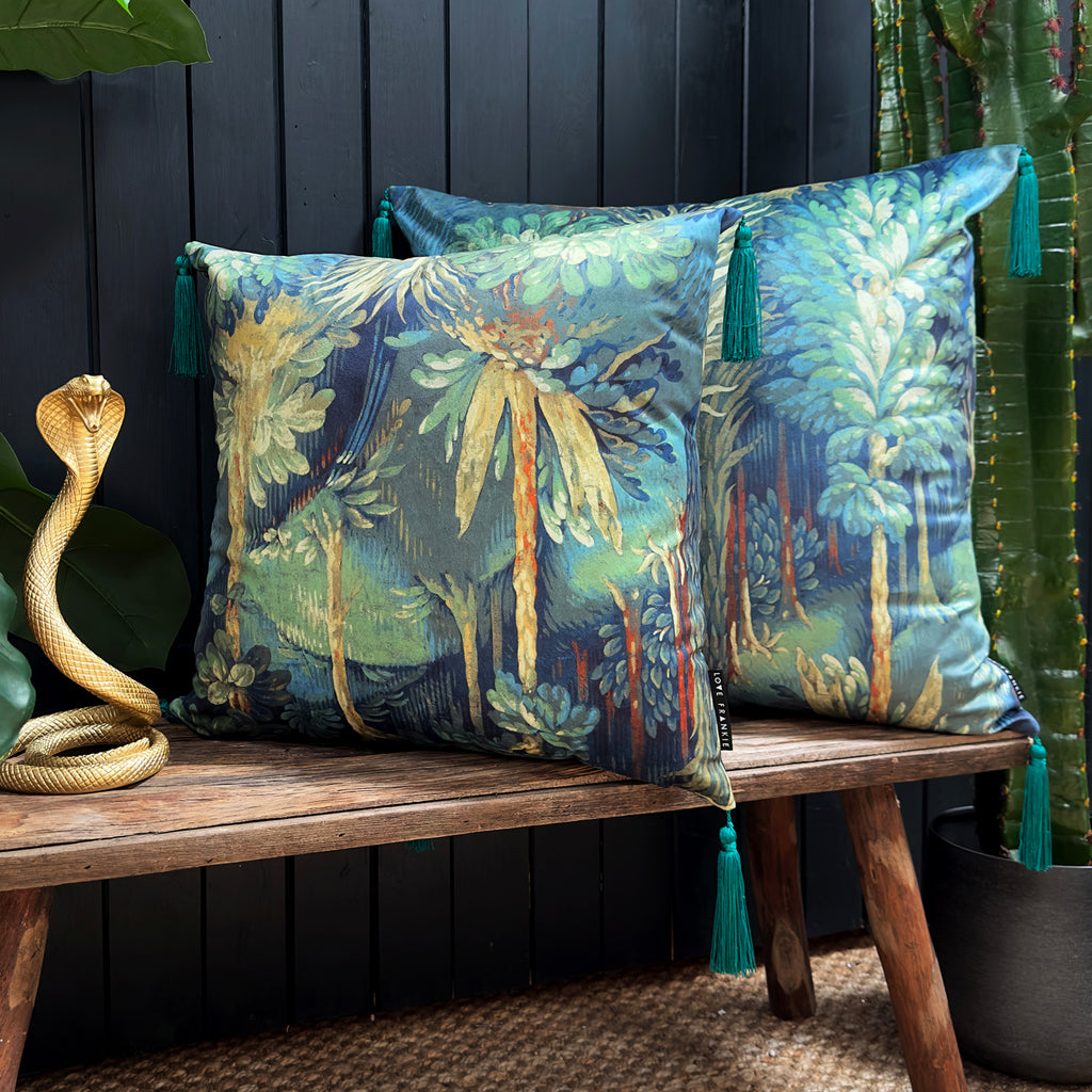 love frankie enchanted wood velvet cushion with tassels