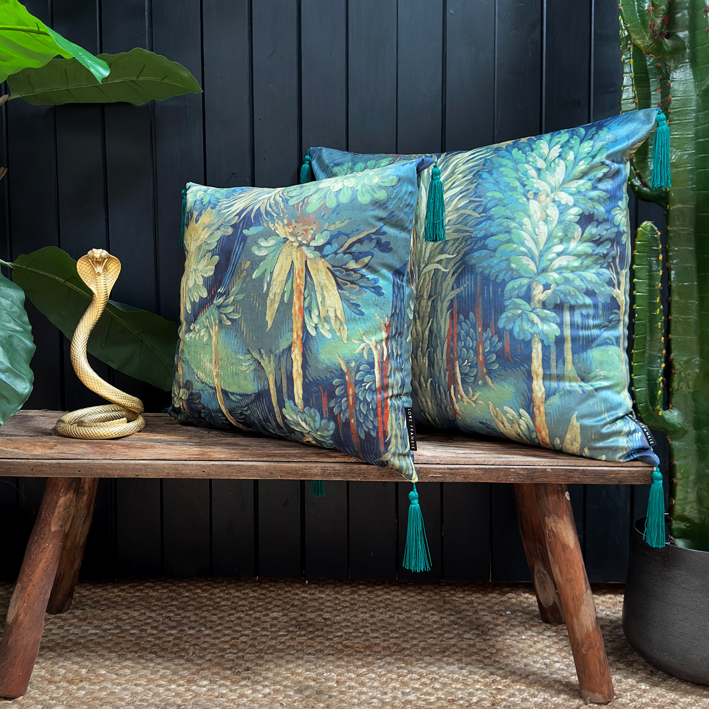 love frankie enchanted wood velvet cushion with tassels