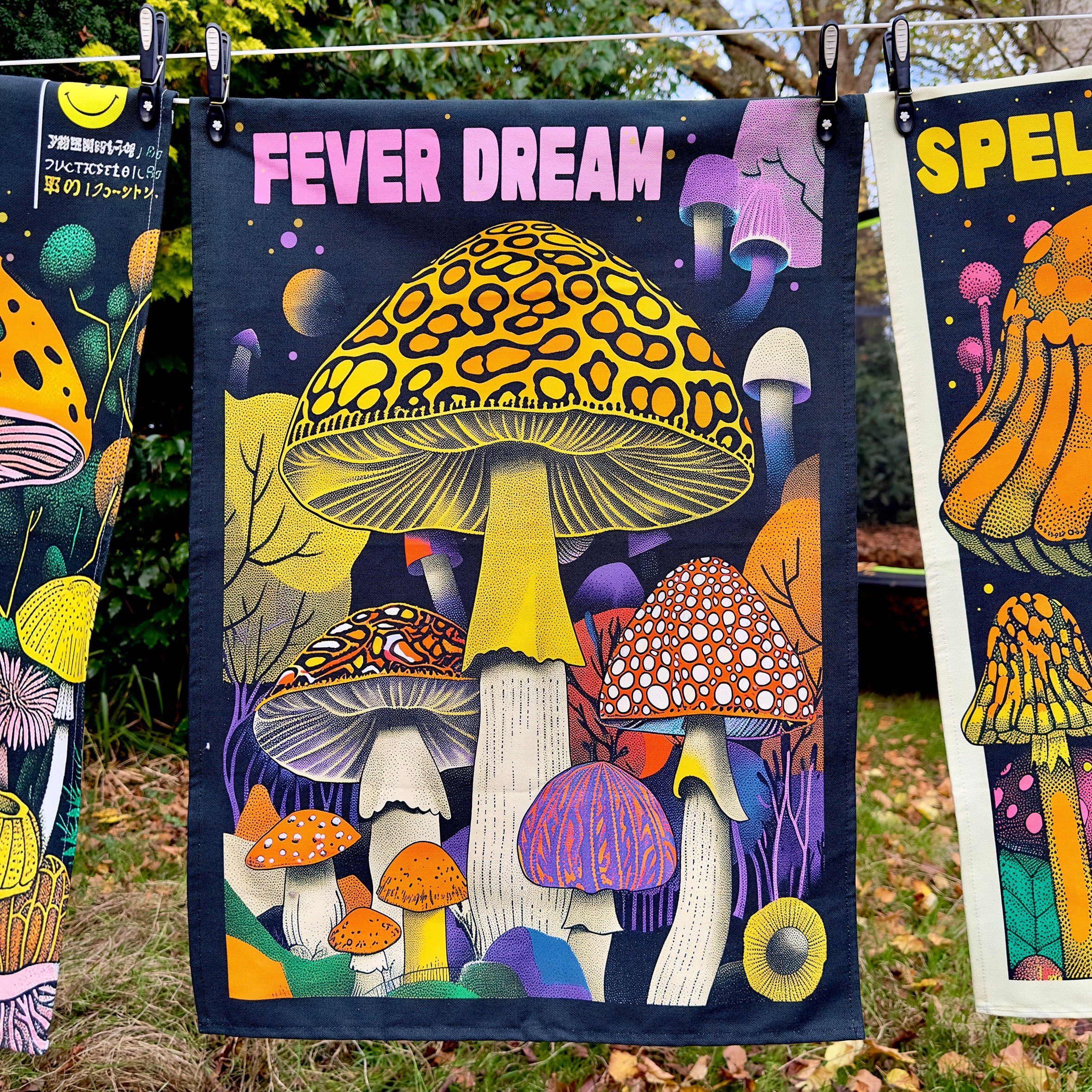 Love Frankie Trippy Magic Mushroom Tea Towels - "Fever Dream" Designed by Love Frankie and Printed in the UK