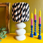 Pebble Table Lamp in White with our Tilted Stripe Gathered Shades