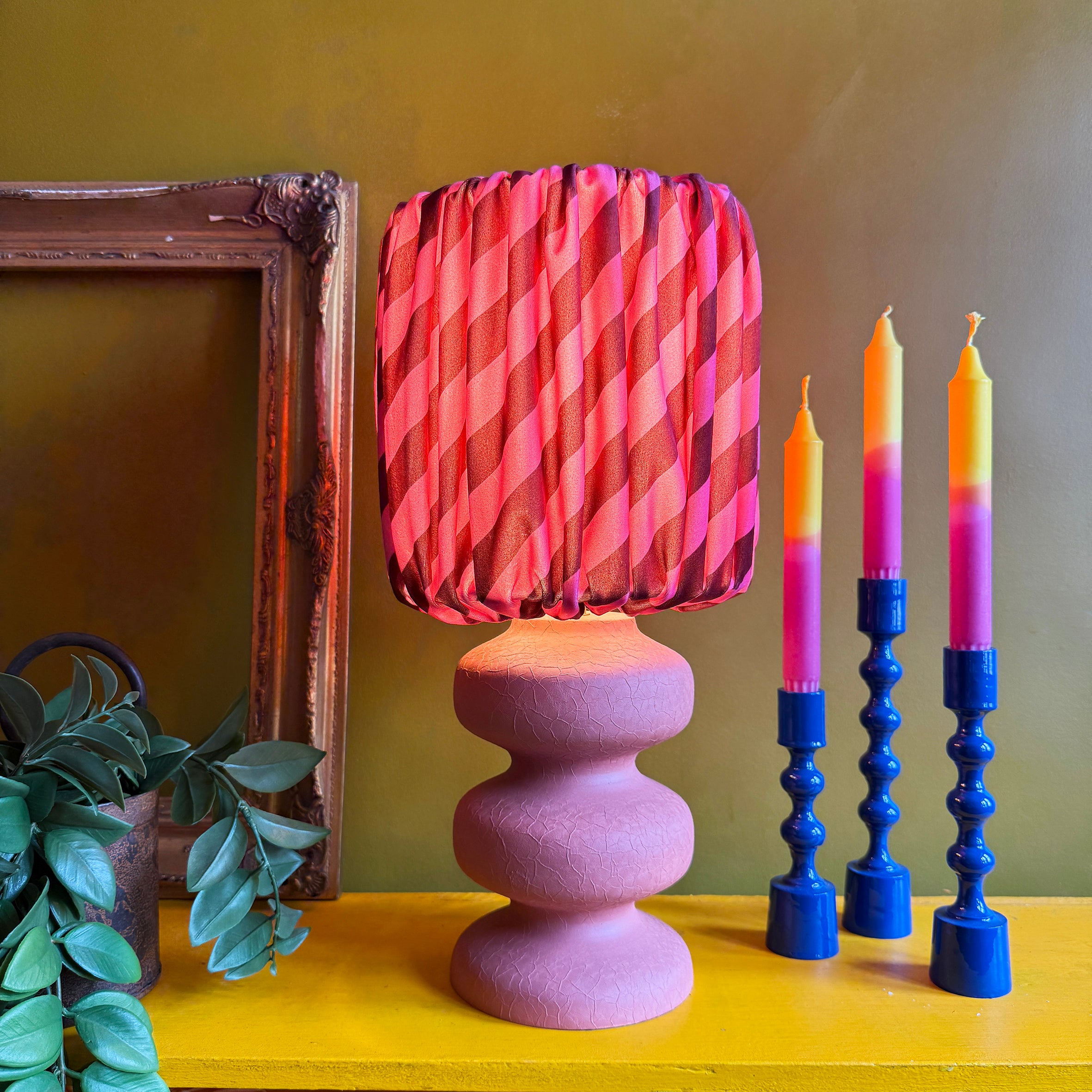 Tilted Stripe Gathered Shades - Raspberry Ripple - Light on