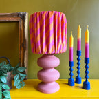 Tilted Stripe Gathered Shades - Tutti Frutti Pictured with our Pink Pebble Table Lamp