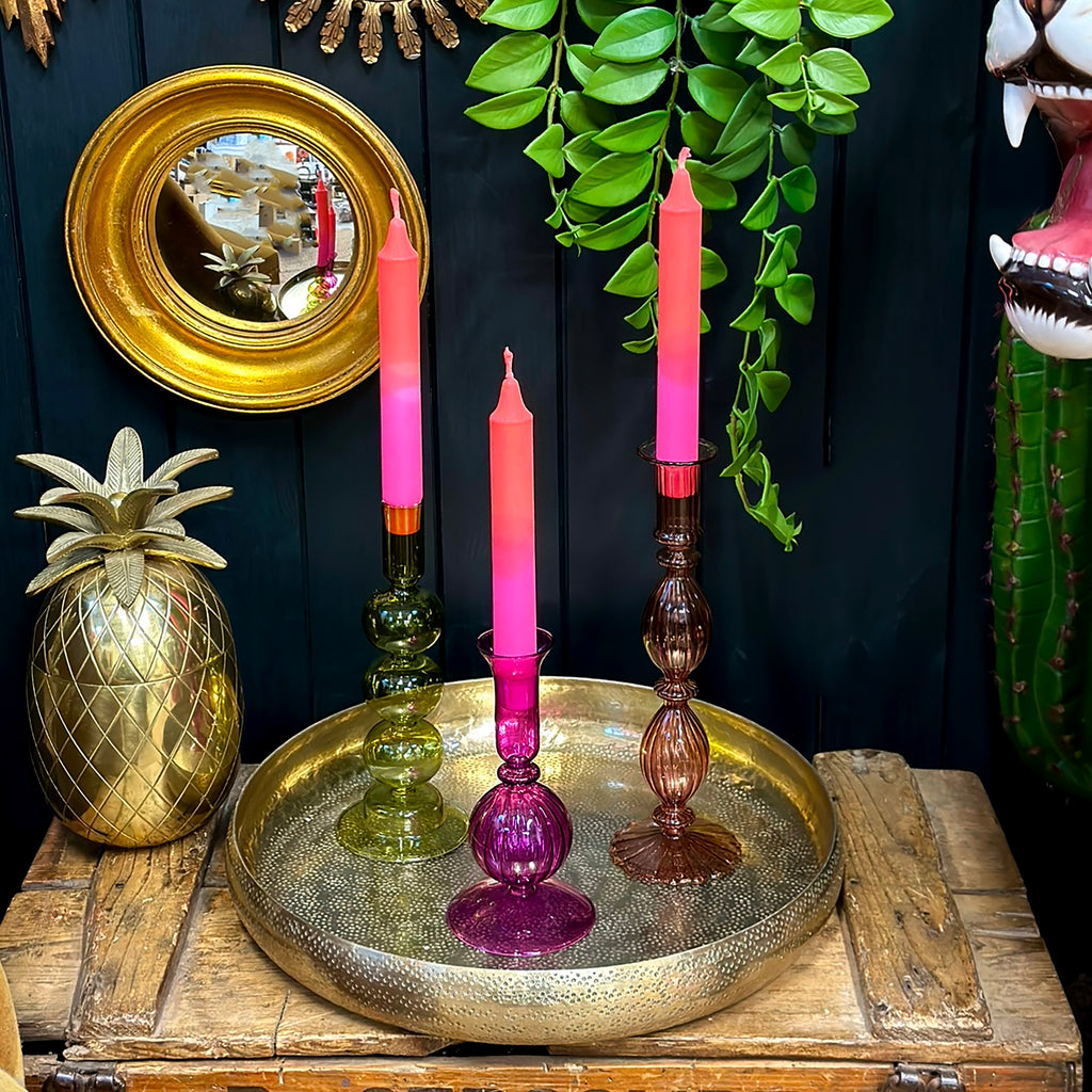 Love Frankie glass candle holder in hot pink