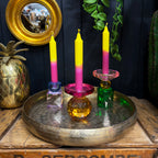 Decadent Jewelled Glass Candle Holders - Amber & Hot Pink