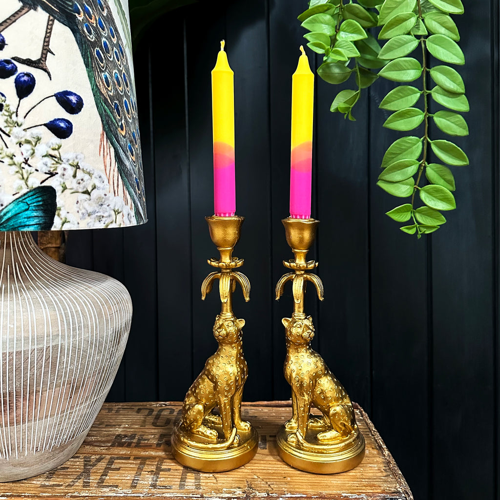 Love Frankie gold palm leopard candle holder