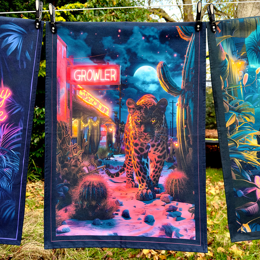 Love Frankie Jungle Big Cat Tea Towels - "Growler" Leopard Designed by Love Frankie and Printed in the UK