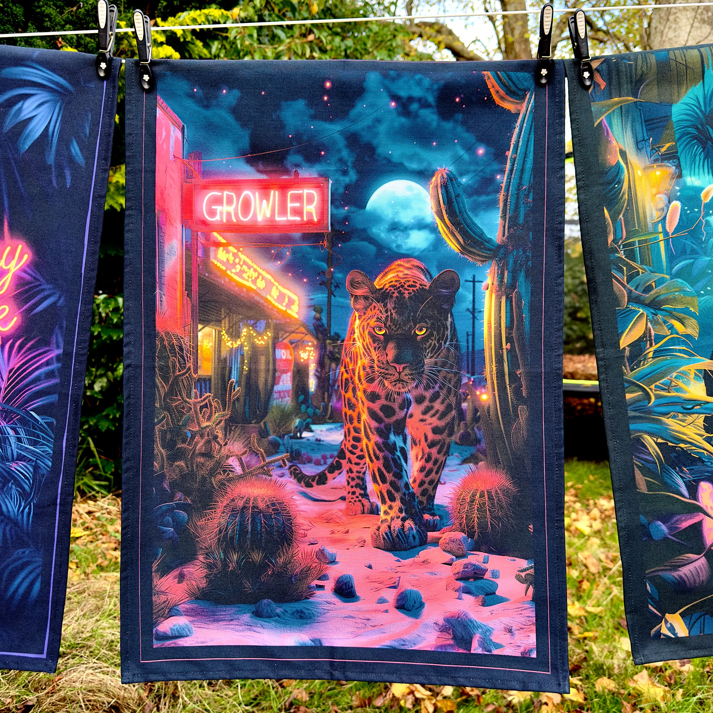 Love Frankie Jungle Big Cat Tea Towels - "Growler" Leopard Designed by Love Frankie and Printed in the UK