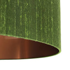 Moss Green Silk Lampshade With Brushed Copper Lining Close Up