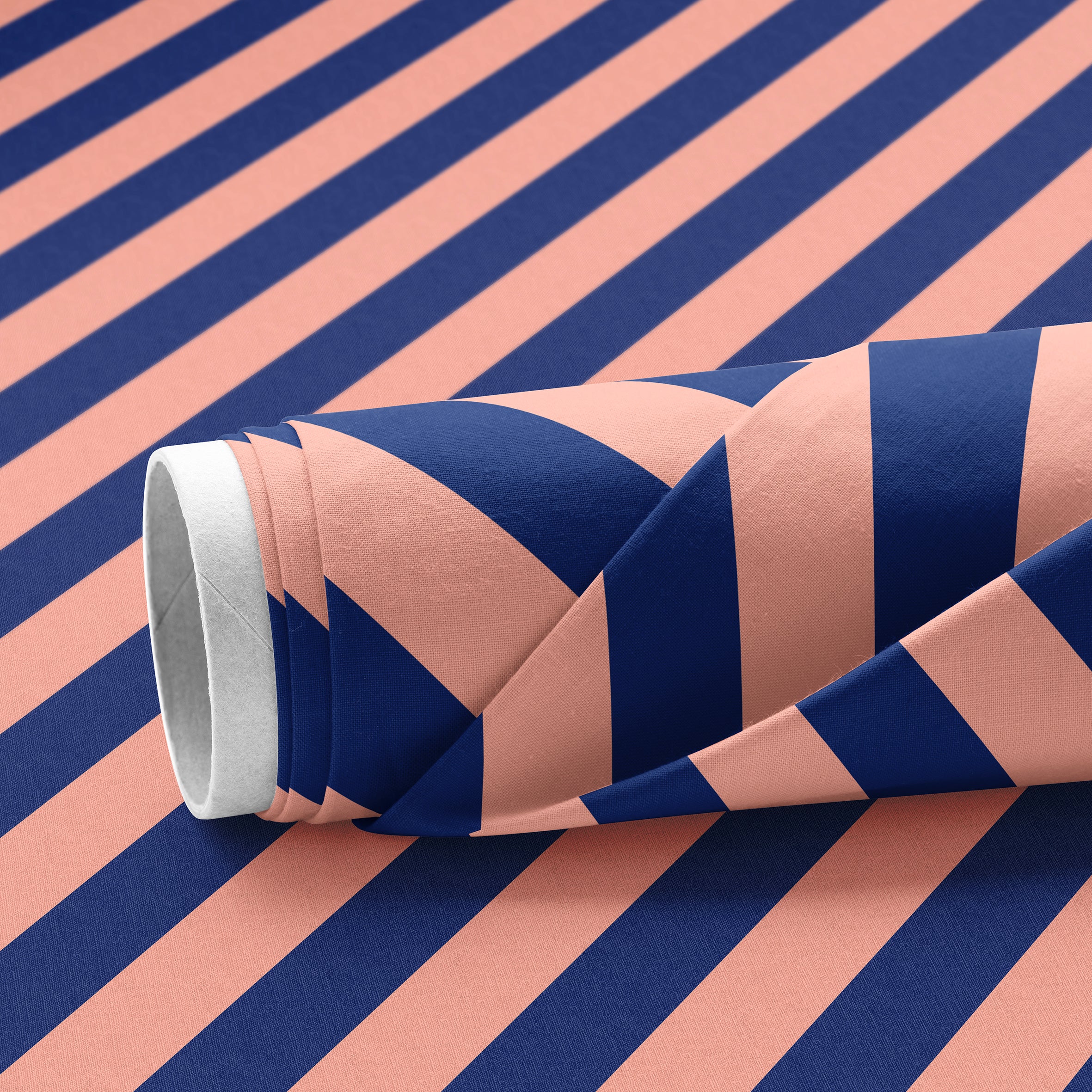 Love Frankie Fabric - Helter Skelter Peach Fuzz. Peach & Indigo