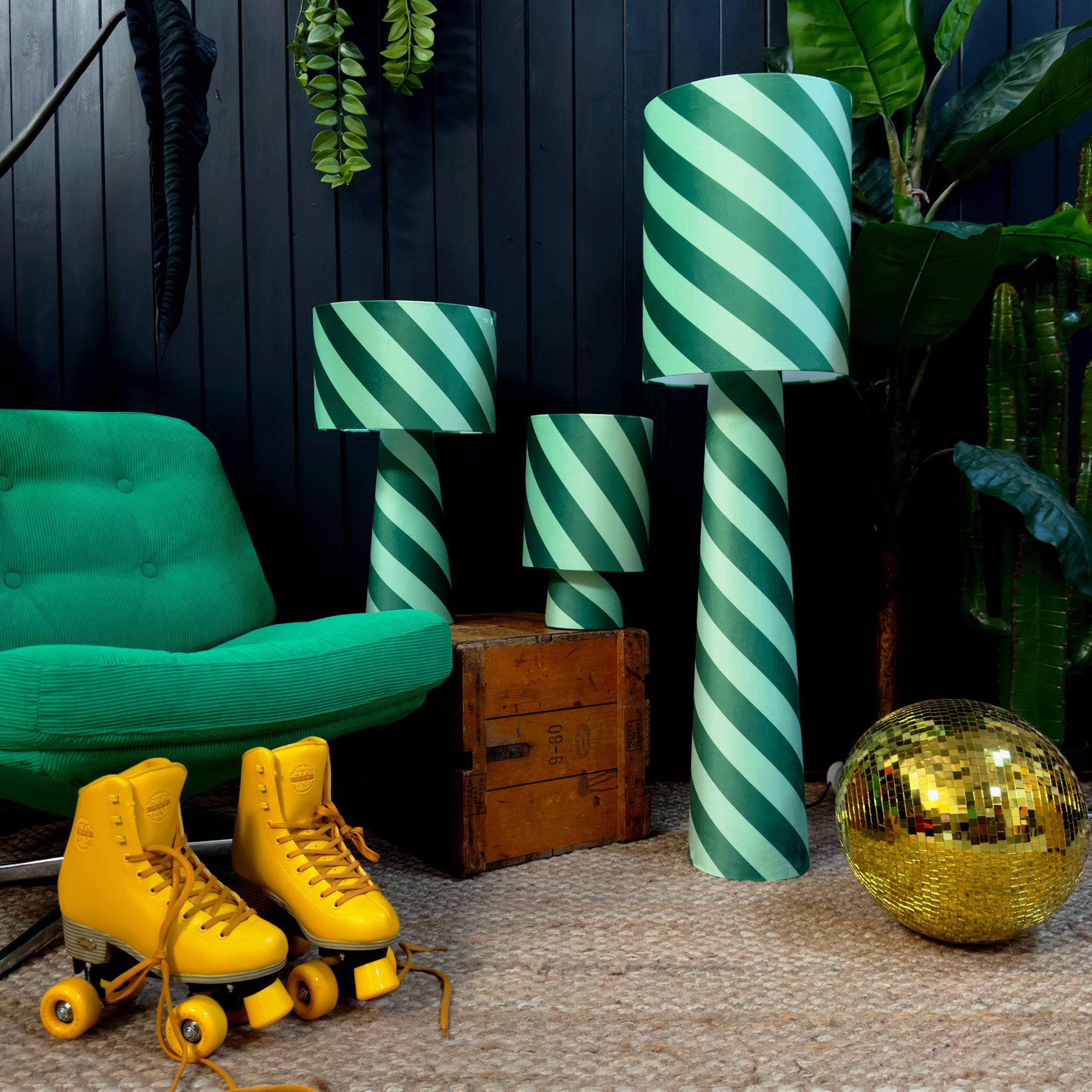 Portable Helter Skelter Velvet lamps in Apple Sours