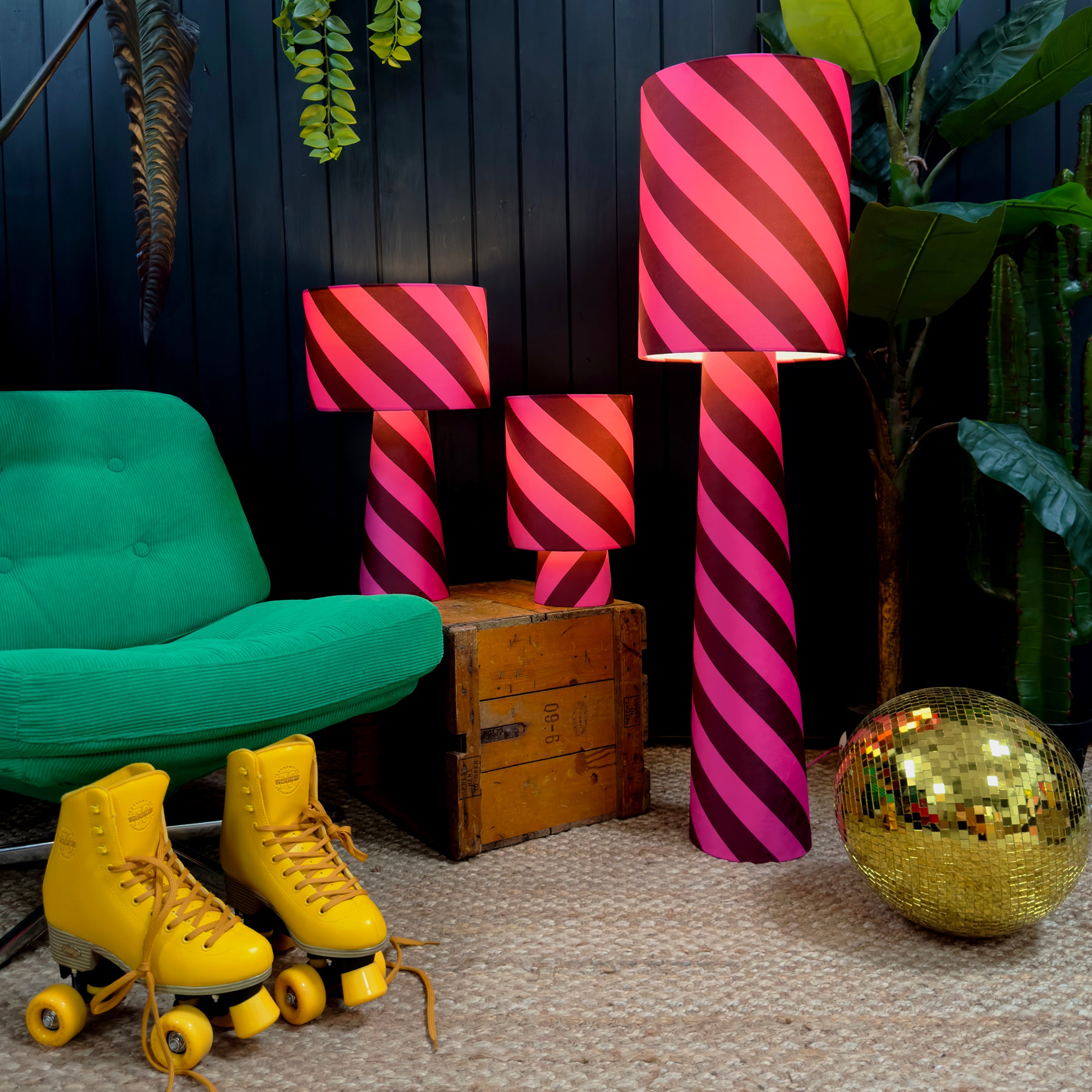 love frankie helter skelter lamps in raspberry ripple