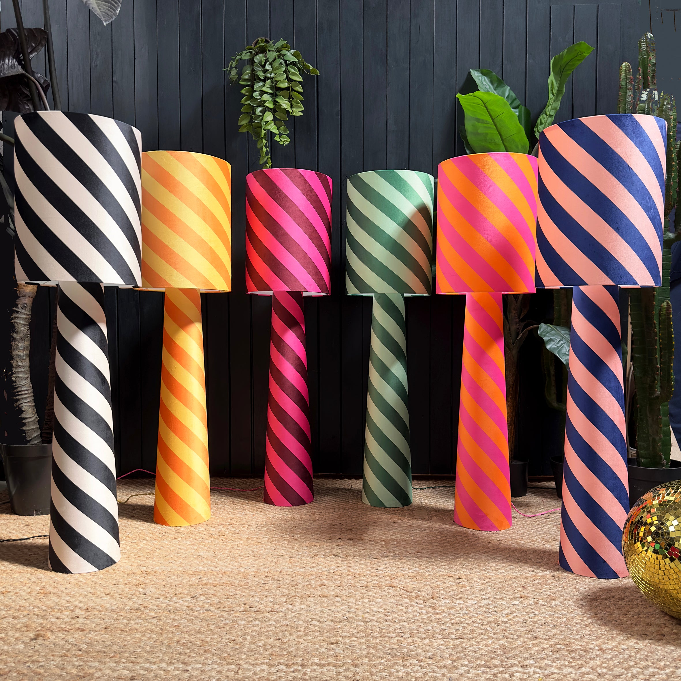 Portable Helter Skelter Velvet lamps in Liquorice
