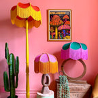 Missy – Pink Hessian Petal Lampshade with Pumpkin Fringe